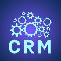 Letras de crm con ruedas dentadas. Ilustración de vector de gestión de relaciones con el cliente. software para trabajar con clientes. tecnologías modernas de automatización empresarial.