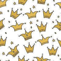 Hand drawn gold crown and stars seamless pattern. Little princess, luxury and glamour theme vector background. Easy to edit template for fabric, textile, wrapping paper, etc