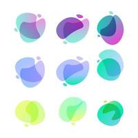 Bright abstract shapes. Set of nine gradient colored forms. Flowing liquid stains. Watercolor stains. Easy to edit vector element of design for banners, logo, etc