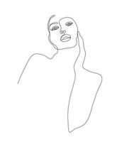 Vector minimalist linear woman illustration, abstract continuous line drawing face. Modern one line art, female portrait. Use for social net, poster, wall art, tote bag, t-shirt print, sticker