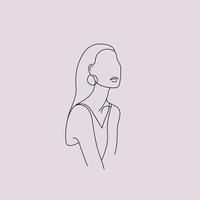 Vector minimalist linear woman illustration, abstract continuous line drawing face. Modern one line art, female portrait. Use for social net, poster, wall art, tote bag, t-shirt print, sticker