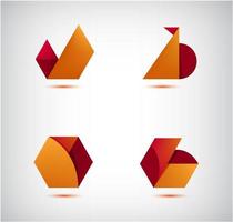 Vector set of abstract 3d origami logos, icons. Business concept, company identity design templates, geometric