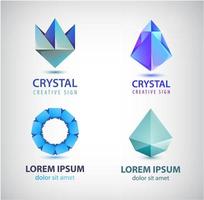 Vector collection of geometric polygon logos, abstract facet crystal gem icons, circle loop