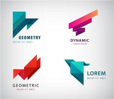 Vector set abstract origami logos, triangles modern 3d shapes, icon isolated.