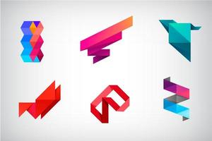 Vector set of abstract logo design templates. 3d geometric, origami creative shapes, logotypes, signs