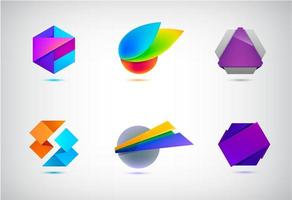 Vector set of abstract logo design templates. 3d geometric, origami creative shapes, logotypes, signs