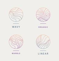 Vector set of abstract wavy minimal organic logos. Marble line emblem for business, badge, print, icon gradient. Nature, landscape, meditation, spa, cosmetics etc.