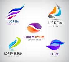 Vector set of abstract business logos. Flow, dual, 2 parts, unity dynamic logotypes, icons