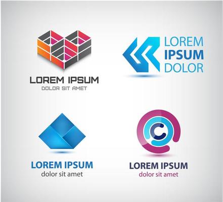 Vector set of abstract shapes, logos, icons isolated.