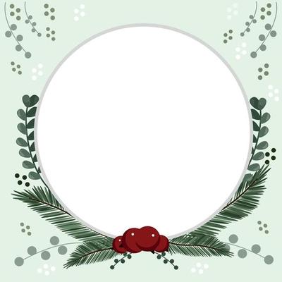 Circle frame pine branch and red berry decoration