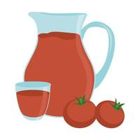 Tomato juice in a transparent glass jug. Isolated vector illustration of vegetables and drink