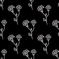 Seamless black pattern with white flowers. Floral background. White flowers isolated on black background vector