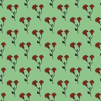 Seamless pattern with red flowers. Floral background. Red flowers isolated on green background vector