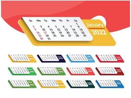 plantilla de calendario mensual para el año 2022. la semana comienza el domingo. Calendario de pared de estilo minimalista. calendario 2022 semana inicio domingo plantilla de planificador de diseño corporativo. vector