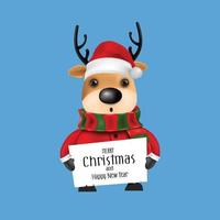 Cute Christmas Greeting Card, With Teddy bear wear Santa Claus, vector illustration.