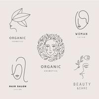 Vector set of women faces, bodies one art illustrations, heads with flowers and leaves, feminine nature concept. Use for prints, tattoos, posters, textile, logotypes, cards, beauty products.