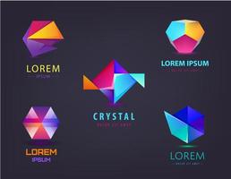 Vector set of colorful abstract 3d origami logos, icons. Business concept, company identity design template. Geometric multicolor logo collection on black background