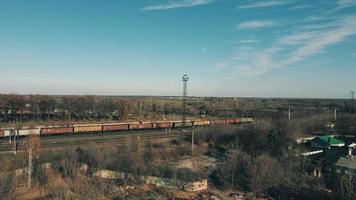 drone flight near the railway near technical freight cars aerial photography of the railway. video