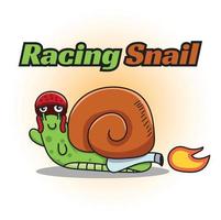 cute racing snail logo design vector