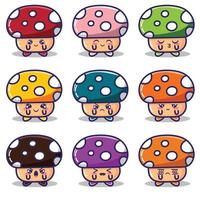 cute mushroom character various facial expressions emoticon vector