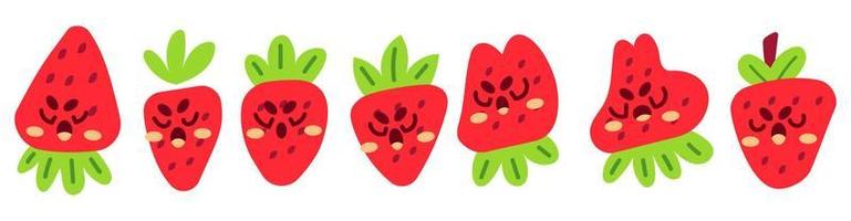 colección de lindo emoticon de fresa vector