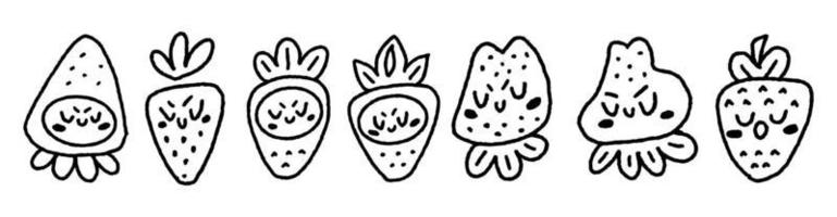 conjunto de lindo emoticon de fresa vector