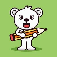 Polar Bear Holding Pencil Illustration vector