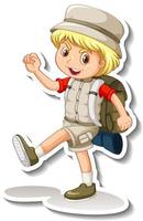 niño en traje de safari etiqueta engomada del personaje de dibujos vector