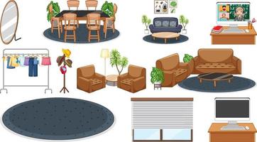 Set of interior furniture and decorations vector