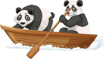 pandas en bote de madera en estilo de dibujos animados vector