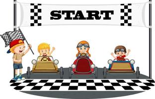 Soapbox derby with children racing car vector