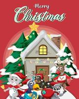 cartel de feliz navidad con lindos animales vector
