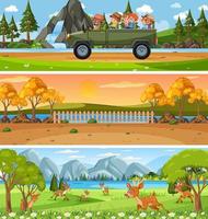 paisaje de naturaleza diferente en la escena diurna con personaje de dibujos animados vector