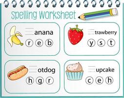 Spelling worksheet template for kids vector