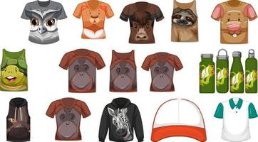 Set of different clothes with animal face pattern