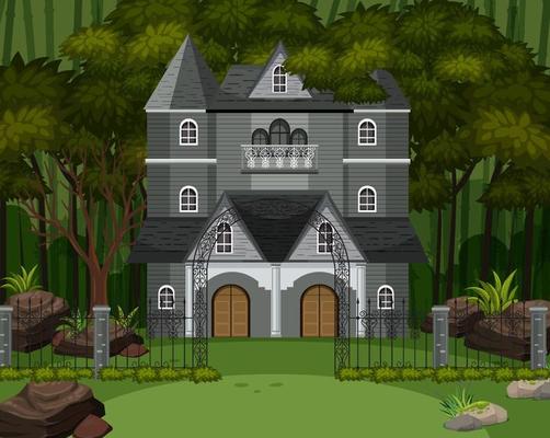 Scene with haunted halloween mansion