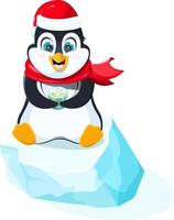 Cartoon penguin with cup of hot tea on ice floe vector