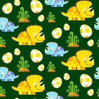 cute dinosaurs vector illustration, triceratops cute little dinosaurs seamless pattern