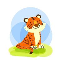 Ilustración de vector de dibujos animados lindo tigre pequeño