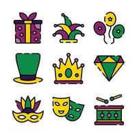 conjunto, de, mardi grass, carnaval, icono vector