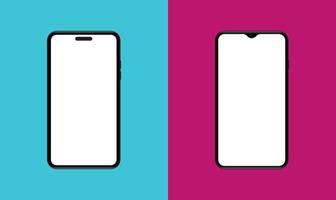 Realistic smartphone mockup devices on colored background. Blank, empty screen. Creative colors backgrounds. Vector