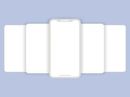 Carousel style phone screen. Blank, empty white display on mockup smartphone. Clean page for showcase. Vector