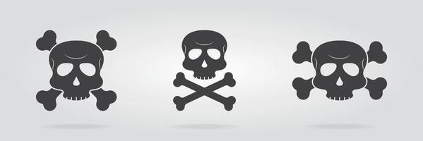 Set of skull icon with crossbones. Danger symbol of skeleton on grey background. Cross bone icon. Vector