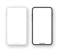 Realistic set of template black and white smartphone with blank screen. Mockup mobile phone with empty display. Vector