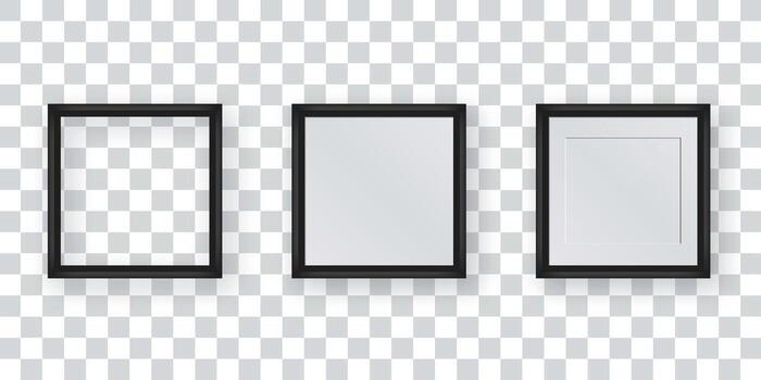 Template of photo or picture frame on transparent background. Realistic wooden empty photoframe mockup. Vector