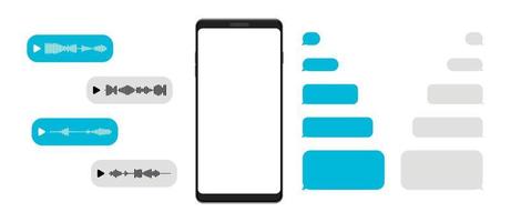 Mockup smartphone with template  blank messenger chat and voice message. Empty screen of mobile phone. Vector