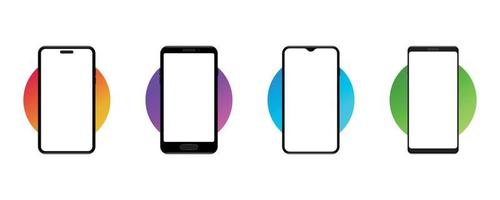 Realistic smartphone mockup devices on colored circle background. Blank, empty screen. vector