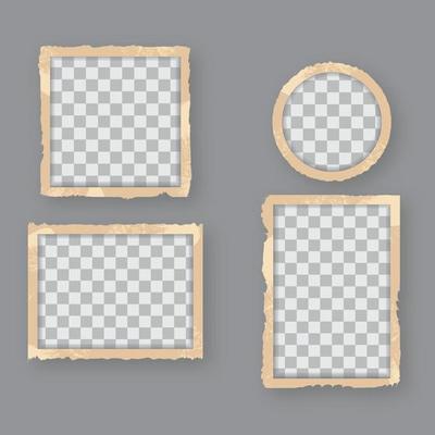 Vintage retro photo frames with empty, blank space. Template of old retro photographs. Realistic antique frame photography.