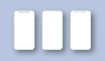 conjunto de smartphone de maqueta de arcilla realista moderno con pantalla blanca. plantilla para la presentación de la interfaz de diseño de interfaz de usuario o infografía. vector