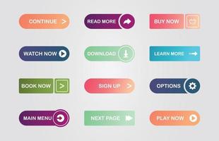 Big set of button for website design on grey background. Web icons. Different colors of elements and gradient. Vector